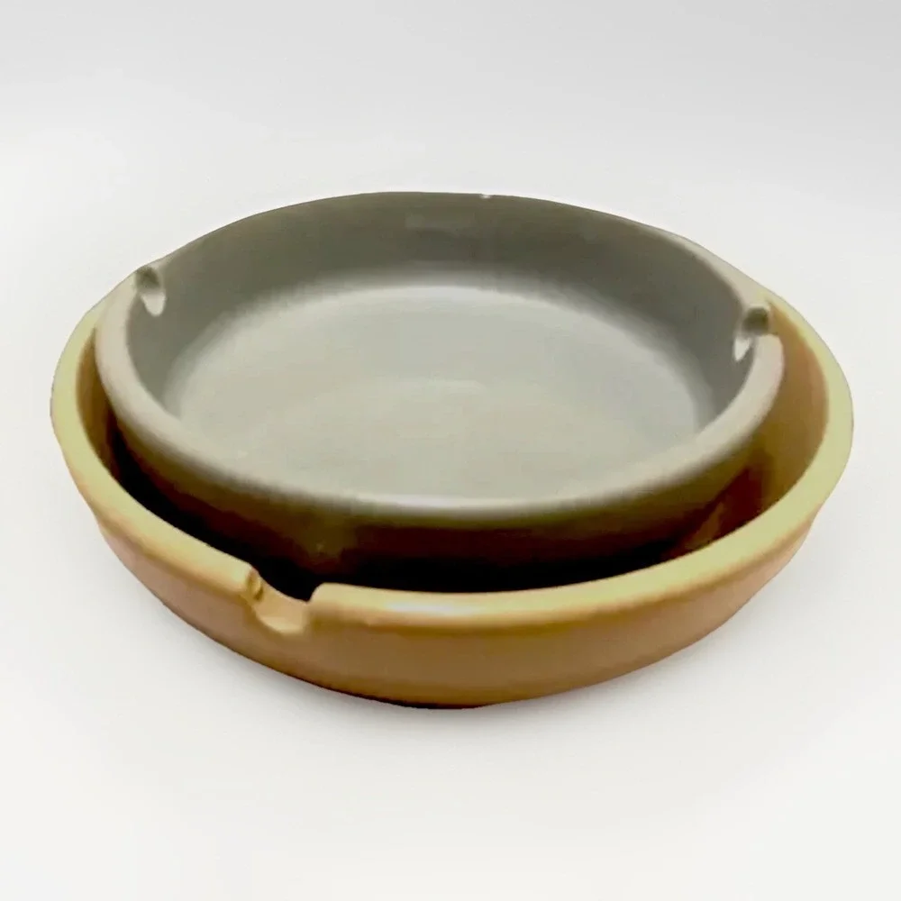 VTG Ceramic Catchall Ashtray MCM Minimalist Boho 2PC Retro Table Decor Staging